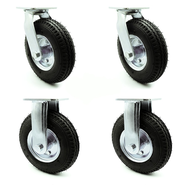 8 Inch Black Pneumatic Wheel Caster Swivel 2 Rigid, 2PK